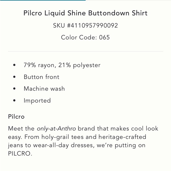 Anthropologie Pilcro Liquid Shine Buttondown Shirt - Picture 5 of 5